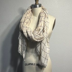 Rachel Pally large windowpane patterned cream and navy scarf